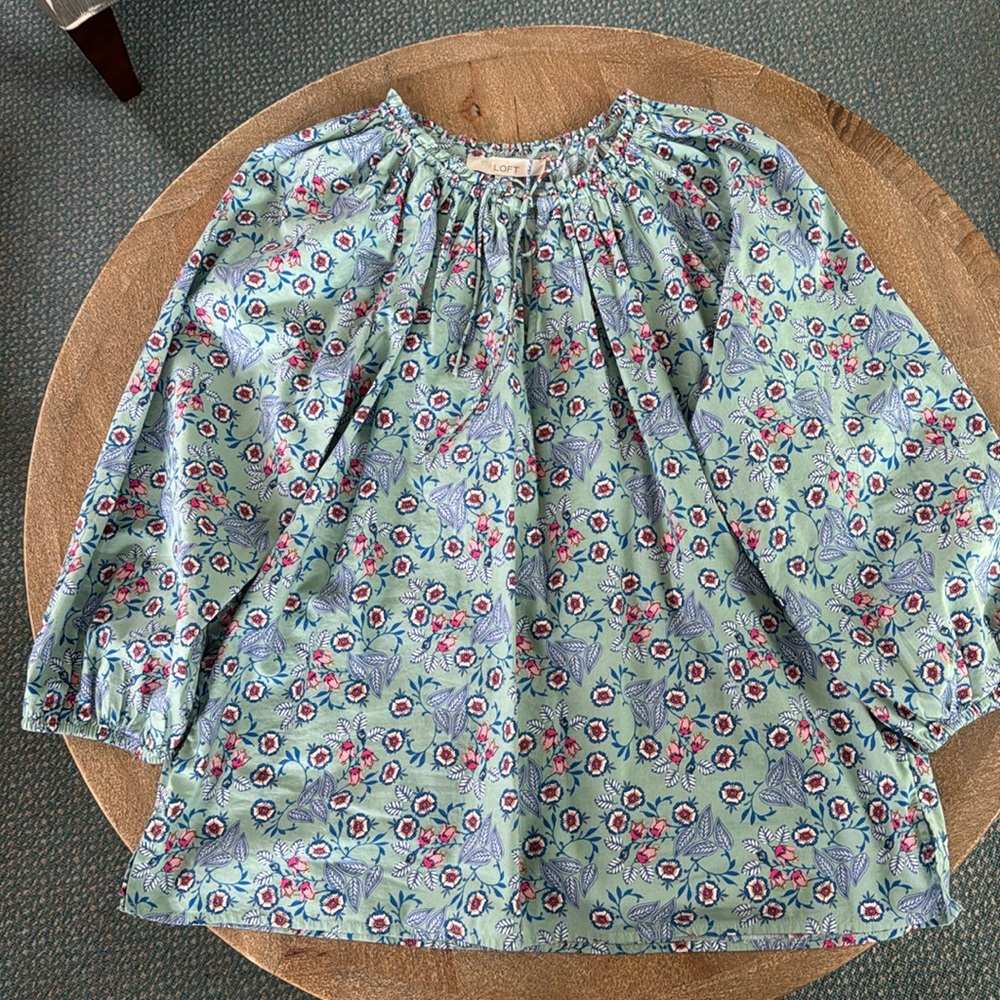 Loft floral popover with tie neck